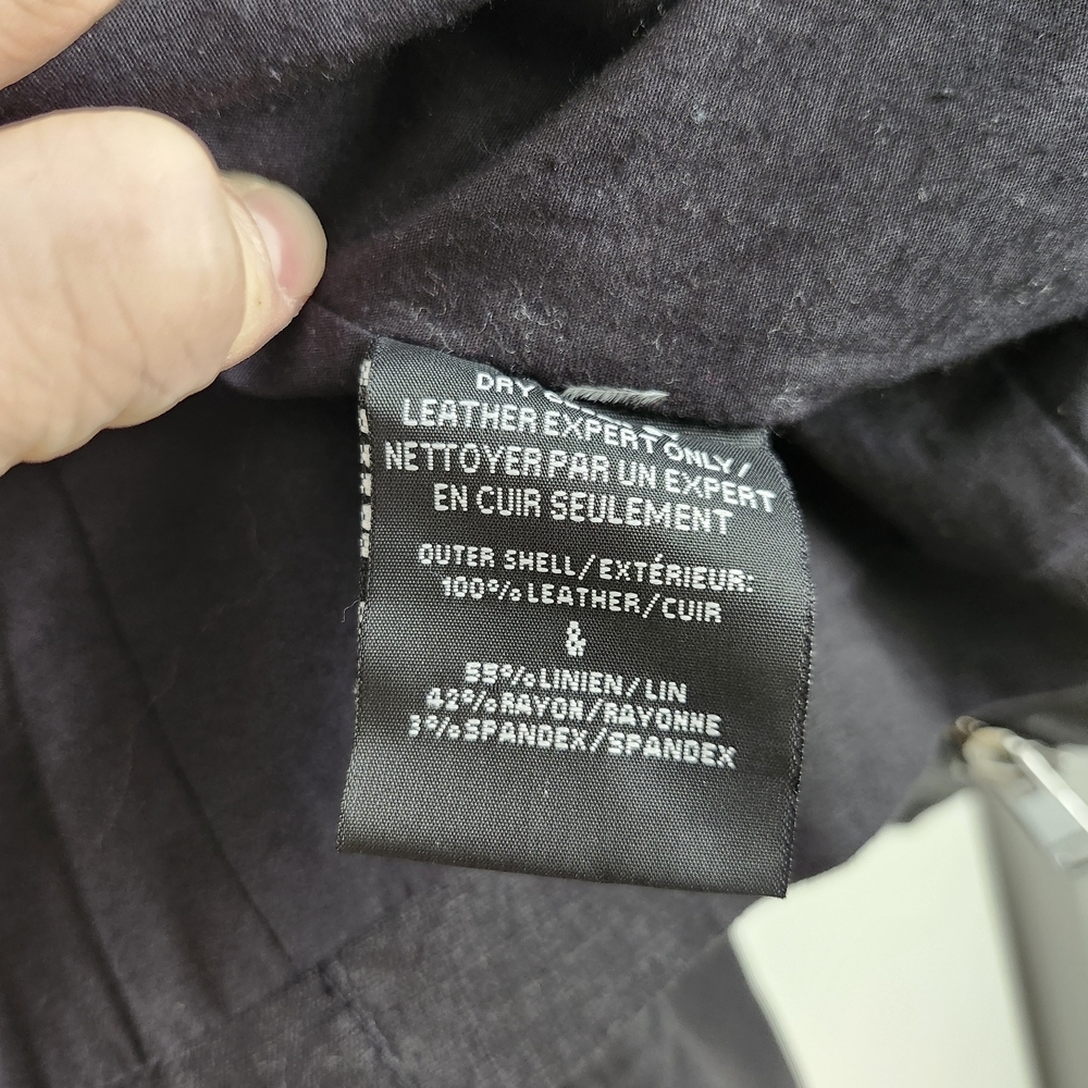 Lamarque Black Leather and Linen Jacket Draped Moto - Picture 6 of 6